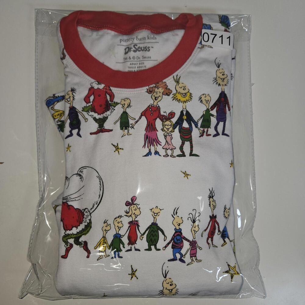 Pottery Barn Kids Adult Dr. Seuss's The Grinch Flannel Pajama Shirt sz S - Picture 9 of 9